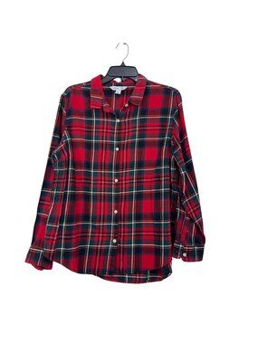 Old Navy Red Plaid Button-Up Long Sleeve Classic Flannel Shirt Women Size XL